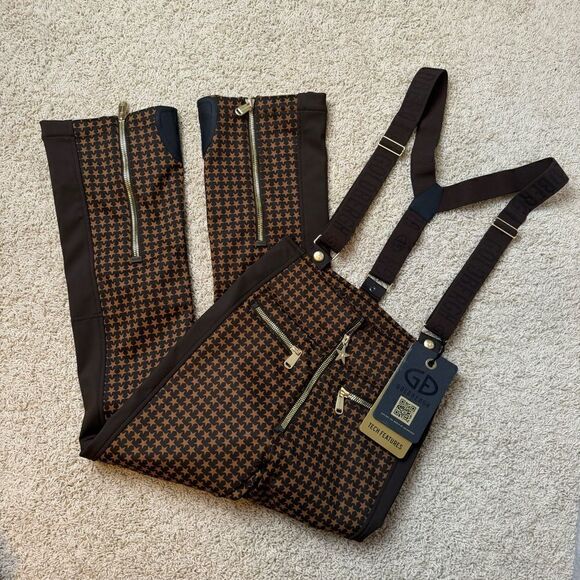 GOLDBERGH WOMEN'S HIGH END SALOPETTE SKI PANTS BIB STARSKI BROWN NWT 10 - Picture 1 of 8